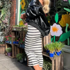 Robe Bustier Longue En Maille Tricot Douce Noir & Blanc à Rayures -Jolie Vêtue Soldes Magasin 9ce8da267564a4be7d098de568b35bb4d733dbf4 cnd6849 3