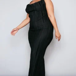 Plus Robe Longue Plissée Noire à Col Bénitier -Jolie Vêtue Soldes Magasin 9cf2cbdfee7cbdd6e474b7b3f496d02c7a3d4511 cne2076 3