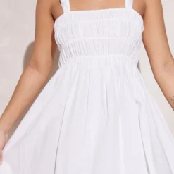 Petite Mini-robe Blanche Effet Lin Froncée -Jolie Vêtue Soldes Magasin 9d0e94de5ca0f0024d75a364fd05dd049ab652d2 cne2203 4