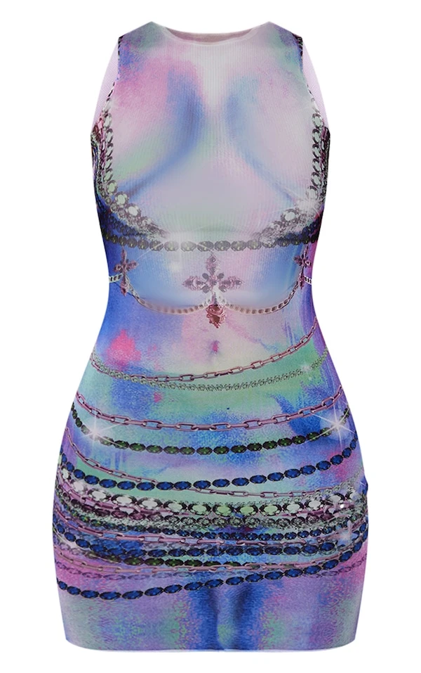 Robe Moulante En Mesh Multicolore Imprimé Corps à Dos Nageur 7 Robe Moulante En Mesh Multicolore Imprimé Corps à Dos Nageur – Image 5