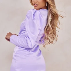Robe Blazer Asymétrique Lilas Satinée à Manches Bouffantes -Jolie Vêtue Soldes Magasin 9d3b38790ae67890c8fe3e50fc7c006c70101509 cmw5579 2