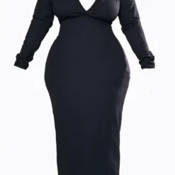 Plus Robe Mi-longue Texturée Noire à Boutons -Jolie Vêtue Soldes Magasin 9e1585384b2f86911d8f6787224b6eece4aef769 cnc9669 5