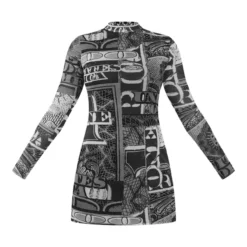 Robe Moulante En Mesh Froncé Noir & Blanc Imprimé Billets à Manches Longues -Jolie Vêtue Soldes Magasin 9e9062ed10168871309710b77fdfc37610b37fc6 cnb7171 5