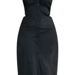 Plus Robe Chemise Mi-longue Sans Manche En Popeline Noire -Jolie Vêtue Soldes Magasin 9ed66a9acf3369a0f3afe59cace09c597636403a cnc9716 5