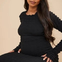 Maternité Robe De Grossesse Mi-longue Noire Texturée Effet Bulle -Jolie Vêtue Soldes Magasin 9ed67e989049383e3d8618104fadecaacbed75b9 cnd0046 4