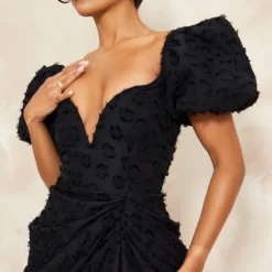 Robe Moulante Drapée Texturée Noire Décolletée à Armatures -Jolie Vêtue Soldes Magasin 9ee8cb0350819ddbbe7f8435f2bde94fa992cf4d cne8507 4