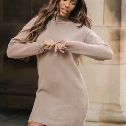 Robe Pull Café Au Lait Basique En Maille Tricot à Col Roulé -Jolie Vêtue Soldes Magasin 9ef5a111bd9e87fcde8318feaab8996237ce4b51 cmz8160 4