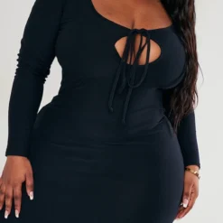 Plus Robe Douce Noire à Manches Longues Et Liens Noués Devant -Jolie Vêtue Soldes Magasin 9f419af748c9192a37f34b0dd2f09faa48384c0f cnc9609 4