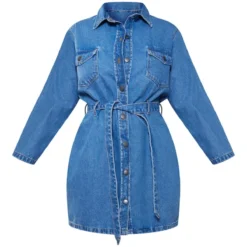 Plus Robe En Jean Bleu Moyennement Délavé Effet Javélisé à Taille Nouée -Jolie Vêtue Soldes Magasin 9f7390b0dad3fabb58db74f8e78ba1e2968108d5 cna1211 5