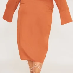 Plus Robe Mi-longue Effet Lin Rouille Drapé Devant -Jolie Vêtue Soldes Magasin 9f8493eae4217b346eaa01d738ad1aa74a0eed2f cne0697 3