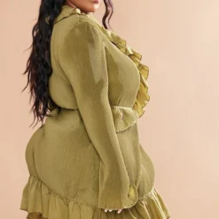 Plus Robe Droite Cache-coeur Plissée Vert Olive -Jolie Vêtue Soldes Magasin 9f857532e955980c46b6d431be77057c707384e6 cnc5109 2