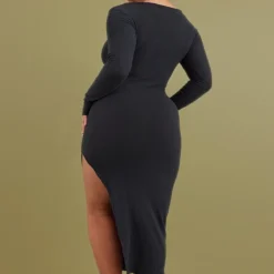 Shape Robe Mi-longue Côtelée Brossée Noire Fendue à Col Carré -Jolie Vêtue Soldes Magasin 9f8c4ad9cdca6050e091b0da6e148ef8ae78a1ab cnc4642 2