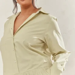 Plus Robe Chemise Vert Sauge à Ourlet Volanté -Jolie Vêtue Soldes Magasin 9fc11d17975f64a1172a02b478daf5807e3597ab cnd4941 4