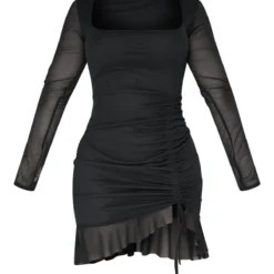 Shape Robe Moulante Froncée En Mesh Noir à Manches Longues Et Volants -Jolie Vêtue Soldes Magasin a03d5536ffba1f12a9b2a88819a88f0ee22c6a51 cnb8769 5