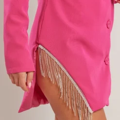 Robe Blazer En Maille Tissée Rose Vif à Ourlet à Franges Strassées -Jolie Vêtue Soldes Magasin a0c771326e2d04f80d42435d8cfbc297f41ce667 cnd9129 4