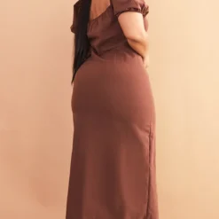 Plus Robe Mi-longue Chocolat à Manche Bouffantes -Jolie Vêtue Soldes Magasin a1124cf9ccef4fce5a4d91214e7ce2292acc6a54 cmw2860 3