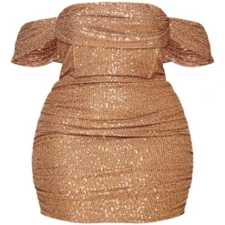 Plus Robe Moulante à Sequins Café Au Lait Et Col Bardot -Jolie Vêtue Soldes Magasin a114862e8596ed651d92b85b118251088902113e cmt8444 6
