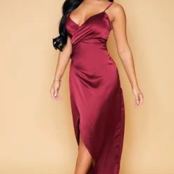 Petite - Robe Longue Satinée Bordeaux Détail Portefeuille -Jolie Vêtue Soldes Magasin a12c3aa811e316bc6f2ce27094ba9996628fa35b cly2944 4