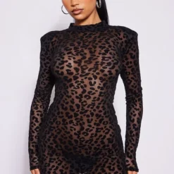 Robe Moulante à Imprimé Léopard Noir Floqué à Manches Longues Et Détail Anneau -Jolie Vêtue Soldes Magasin a1c11f0dfdc0bef750490e6f4341c5ff274ac6b2 cnb0725 3