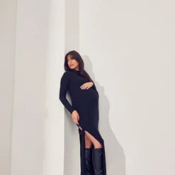 Maternité Robe De Grossesse Mi-longue Noire Douce Fendue Sur Le Côté -Jolie Vêtue Soldes Magasin a1fbe59a25965f57a080a80121ebd66d46bf434f cnd3052 3