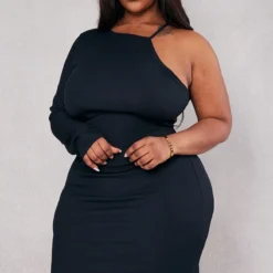 Plus Robe Moulante Asymétrique Noire Découpée -Jolie Vêtue Soldes Magasin a221d6e1e168eb47df18e1e1afab38326929987a cnc5244 3