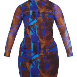 Shape Robe Moulante Bleue En Mesh Imprimé Abstrait à Col Haut -Jolie Vêtue Soldes Magasin a22601d8a0e25013332a3b8cb2719f8b945caec2 cmv2765 6