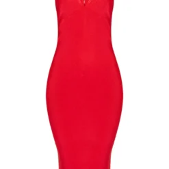 Robe Bandage Mi-longue Rouge à Fines Bretelles Et Ourlet Volanté -Jolie Vêtue Soldes Magasin a22748330941d246b4a21aaeff64a7917b3012a0 CLY6414 3