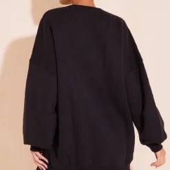 Robe Pull En Sweat Noir à Col Ras Et Ourlet Fendu -Jolie Vêtue Soldes Magasin a296ca4ce7efab13945ee3069c19df64fb55f362 cmv4094 3