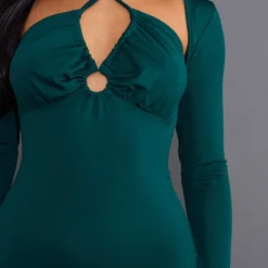 Robe Très Moulante Vert émreraude à Empiècement Et Manches Longues -Jolie Vêtue Soldes Magasin a2a3d116a38f9b74360420ccbf5eb321986f5e86 cnc2295 4