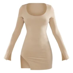 Robe Moulante En Jersey Sable Fendue Détail Contours à Col Arrondi -Jolie Vêtue Soldes Magasin a2a65fe187e38b8bdf973a5f91418b756f98879c cnd1284 5