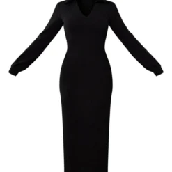 Robe Mi-longue Côtelée Noire Effet Chiné à Col Polo Et Fente -Jolie Vêtue Soldes Magasin a2ac69e68e80d04b4a9e827bfe036b19574371e5 cnc6747 5