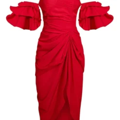 Robe Mi-longue Drapée Rouge à Col Bardot Et Manches Volantées -Jolie Vêtue Soldes Magasin a2ffa16bf25b3a37a6328ad51347ca343d3c6ba4 cms4608 6