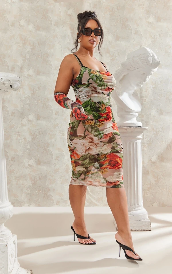 Plus Robe Mi-longue Fleurie En Mesh Multicolore 5 Plus Robe Mi-longue Fleurie En Mesh Multicolore – Image 3