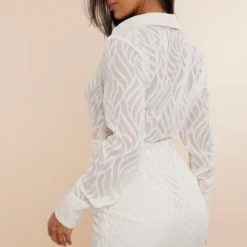 Robe Droite Texturée Transparente Crème à Boutons Et Jupe Froncée -Jolie Vêtue Soldes Magasin a322d29d33effcdb45f34fbed26382ec41fe68ae cnd5898 2