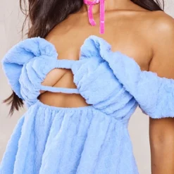 Petite Mini Robe Texturée Fleurie Bleu Clair -Jolie Vêtue Soldes Magasin a3971d75060f09fc56580d95808be28fff530d45 cnd7149 4