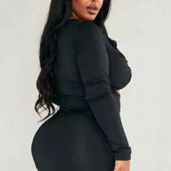 Plus Robe Moulante à Manches Longues Noire Découpée -Jolie Vêtue Soldes Magasin a3a9b54758303685737d4dc955edfda4dd39183d cnd4986 2