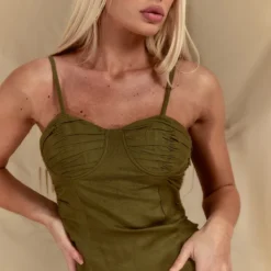 Robe Moulante Effet Lin Kaki Froncée à Détail Bonnets -Jolie Vêtue Soldes Magasin a3d200d28188f3f4659faf61a6a4f11d888c7c5b cnd7643 4