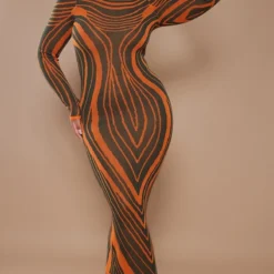 Plus Robe Longue En Maille Tricot Rayée Kaki