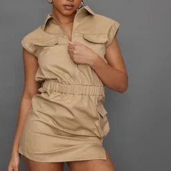 Petite Mini Robe Cargo Camel