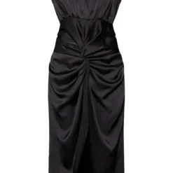 Robe Mi-longue Satinée Noire à Décolleté Plongeant Et Jupe Drapée -Jolie Vêtue Soldes Magasin a41935e8c25f2bb4a8a72353999eadd172b545ca cnb8713 5