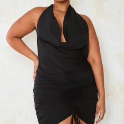 Plus Robe Moulante Drapée Noire à Col Bénitier Et Dos Nu Froncée -Jolie Vêtue Soldes Magasin a46d3320a05e478fe3c3969769171b3cc60b51ff cmz9575 3