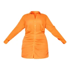 Plus Robe Chemise Légère Orange Texturée à Fronces -Jolie Vêtue Soldes Magasin a53a4753e9eaef7d6923f810a9bc00d08c295e04 cmz6432 6