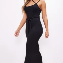 Robe Longue Côtelée Noire à Ceinture -Jolie Vêtue Soldes Magasin a5627bfa40feccda9fd856f1b0c92b9a0011f7de cnd5404 3