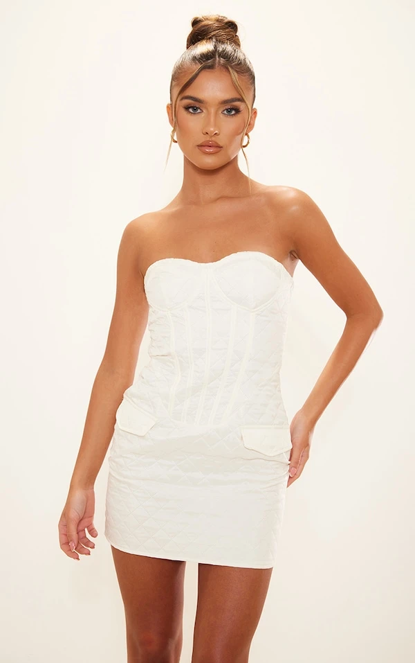 Robe Bustier Moulante Crème Matelassée à Armatures Et Détail Poches 6 Robe Bustier Moulante Crème Matelassée à Armatures Et Détail Poches – Image 4