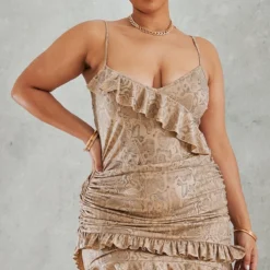 Plus Robe Moulante Gris Pierre à Imprimé Serpent Et Volants -Jolie Vêtue Soldes Magasin a5909cab1780d2856c25fc955d5c77ecd2d75bf5 cnc9568 1