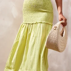 Robe Longue Bustier Froncée Vert Citron à étages -Jolie Vêtue Soldes Magasin a5ac85db5edff0983529baefc9569d4388f36bf1 cne2861 4