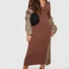 Tall Robe Mi-longue Style Polo Chocolat à Décolleté Plongeant