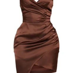 Shape Robe Portefeuille Marron Satinée -Jolie Vêtue Soldes Magasin a5ecae124257e95400e7acfa28ce0d563deeaa3b cmq3066 6