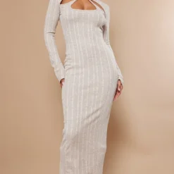 Robe Longue Côtelée Avoine Découpée à Nouer Dans Le Cou -Jolie Vêtue Soldes Magasin a5ee2e87058e6a391c055183ab64043baff561d0 cnd4072 3
