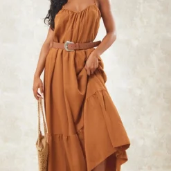 Robe Longue Plissée Rouille Superposée à Bretelles -Jolie Vêtue Soldes Magasin a6160630d8ae7c1490642b1c14549ca33164682c cne1533 1